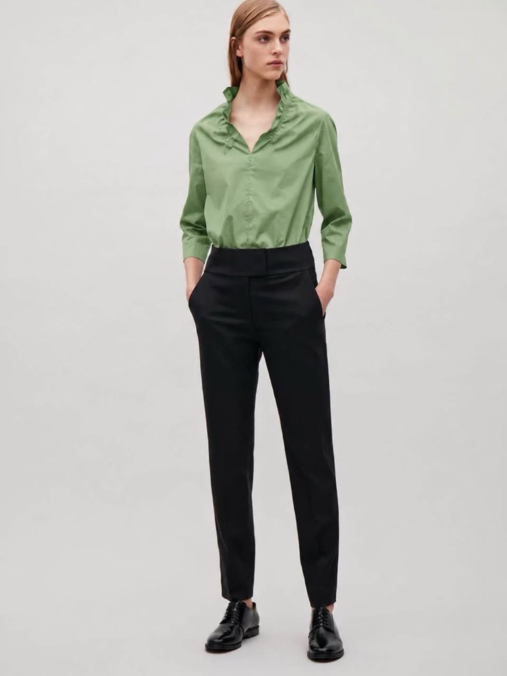 COS Green Ruffle-Collar Blouse in green size M